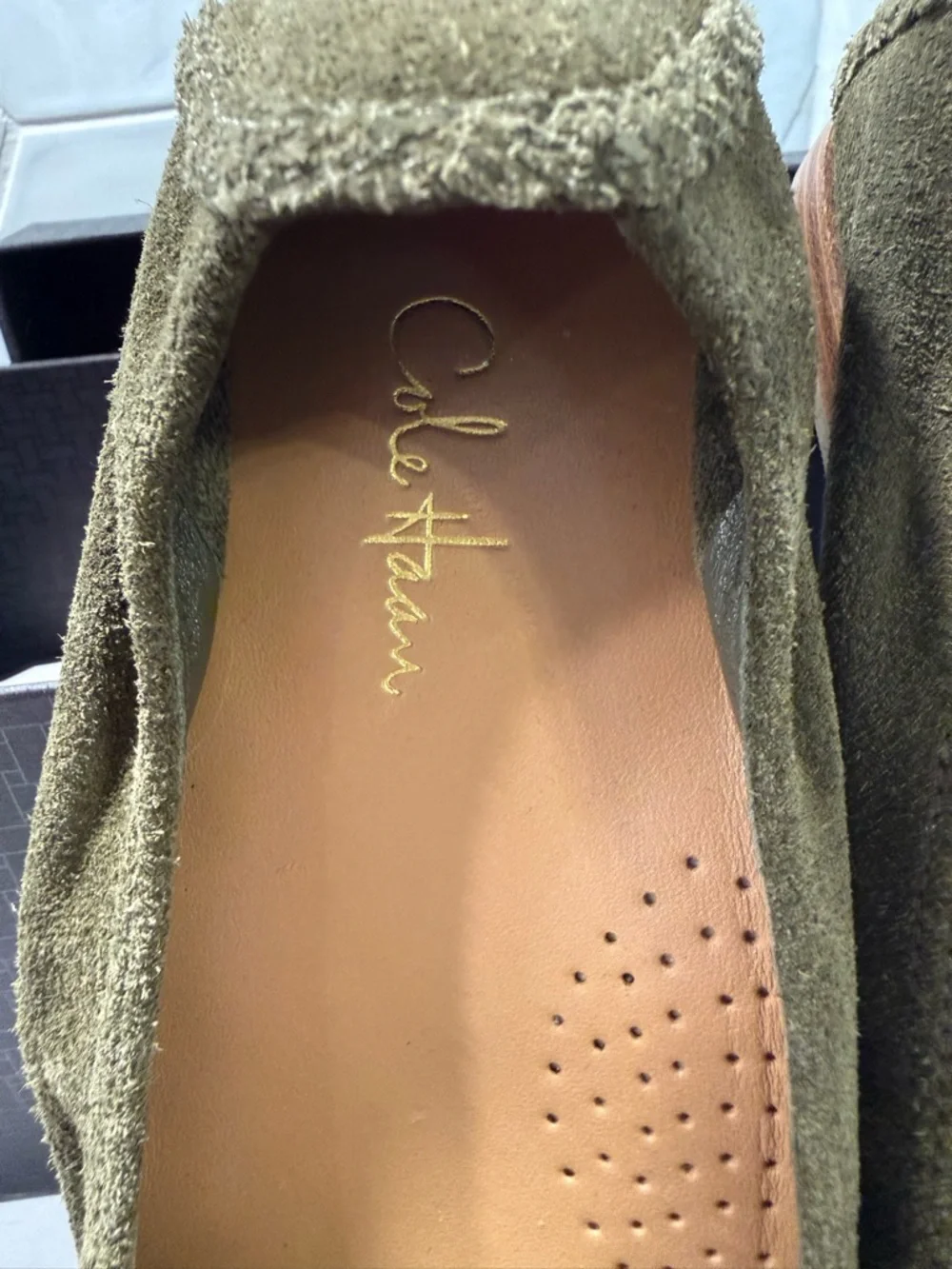 Cole Haan NikeAir Collab Candyce Green Suede Loafers Sz 7 Box Flats Moccasin